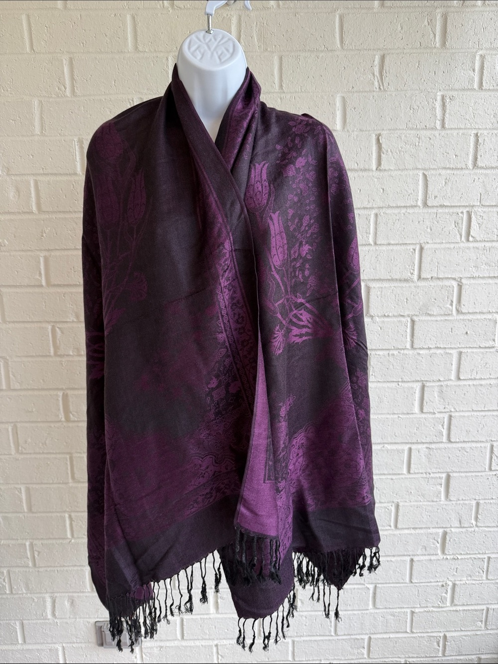 Pashmina Purple and Black Patterned Pashmina Wrap Shawl Scarf Soft with Fringe